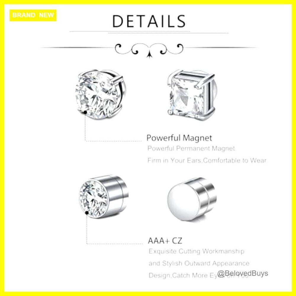 Stainless Steel Magnetic Stud Earrings, Non-Piercing Design, 4 Pairs - Picture 2 of 6